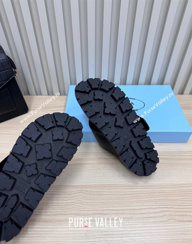 Prada Leather Flat Thong Slide Sandal Black 2025 PR042404 (MD-250424131)