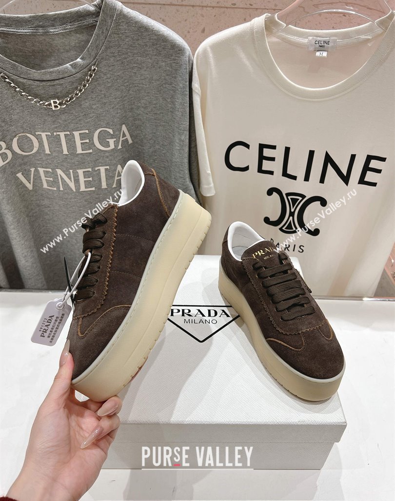 Prada Downtown Bold Suede Sneakers Dark Brown 2025 1E928N (MD-250424089)