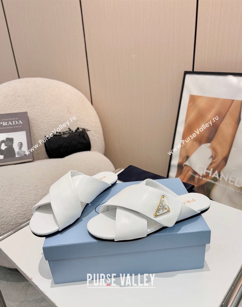 Prada Padded nappa leather slides sandal White 2025 1XX713 (MD-250424120)