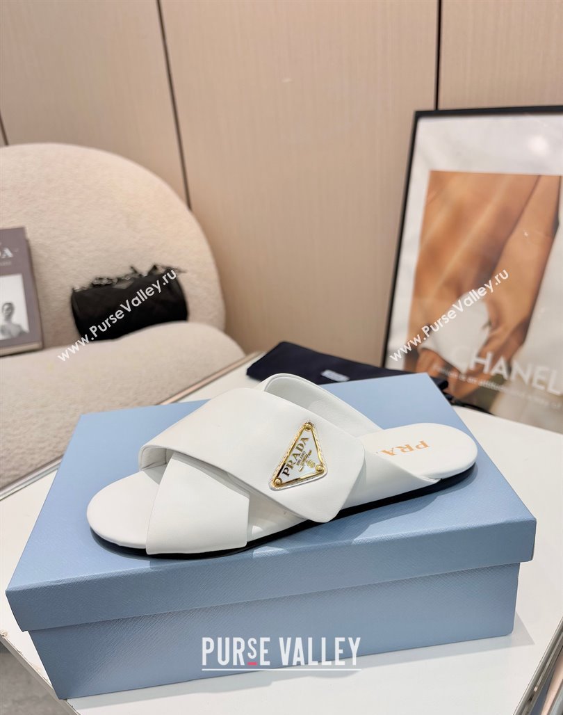 Prada Padded nappa leather slides sandal White 2025 1XX713 (MD-250424120)