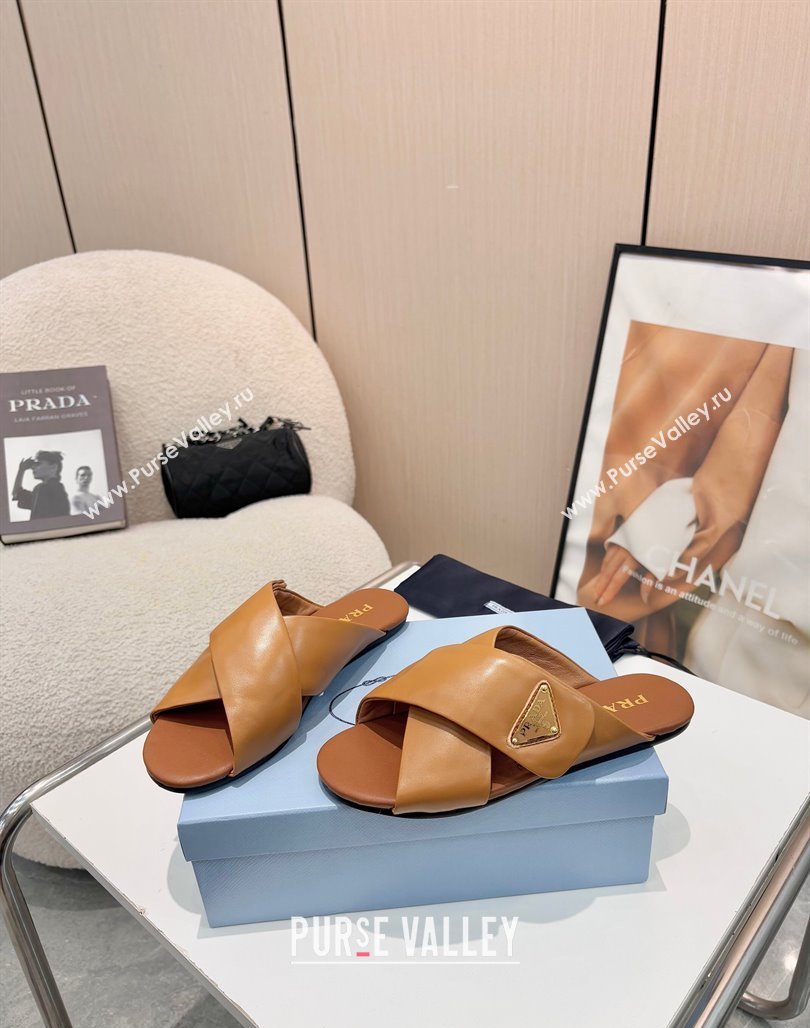 Prada Padded nappa leather slides sandal Brown 2025 1XX713 (MD-250424121)