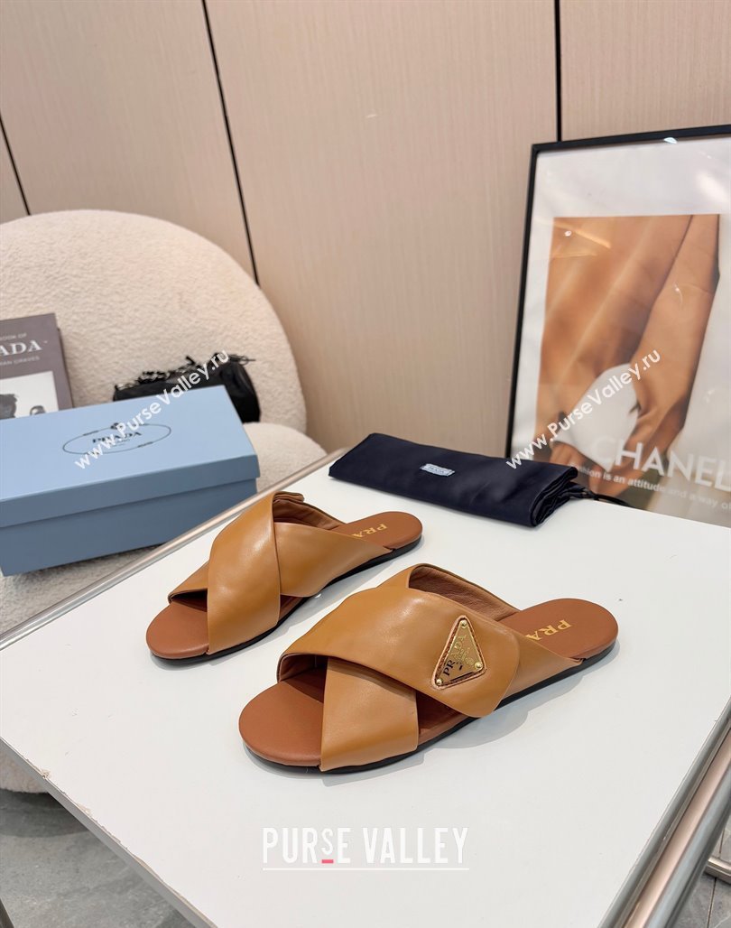Prada Padded nappa leather slides sandal Brown 2025 1XX713 (MD-250424121)