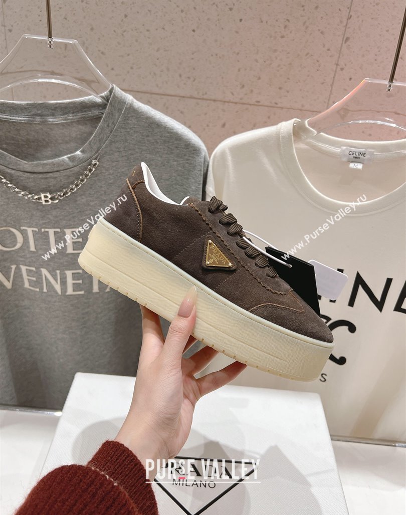 Prada Downtown Bold Suede Sneakers Dark Brown 2025 1E928N (MD-250424089)