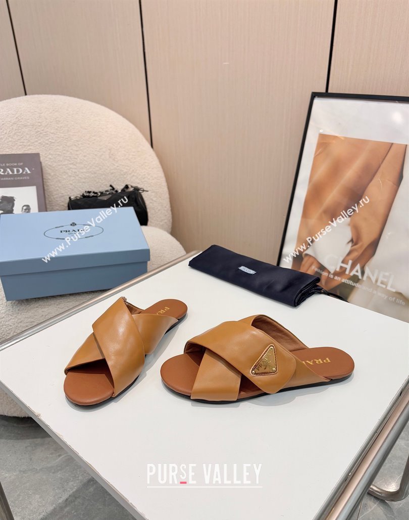 Prada Padded nappa leather slides sandal Brown 2025 1XX713 (MD-250424121)