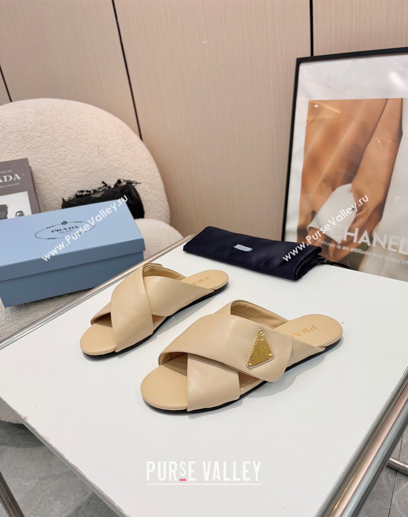 Prada Padded nappa leather slides sandal Beige 2025 1XX713 (MD-250424122)