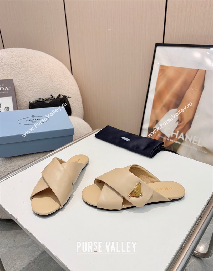 Prada Padded nappa leather slides sandal Beige 2025 1XX713 (MD-250424122)