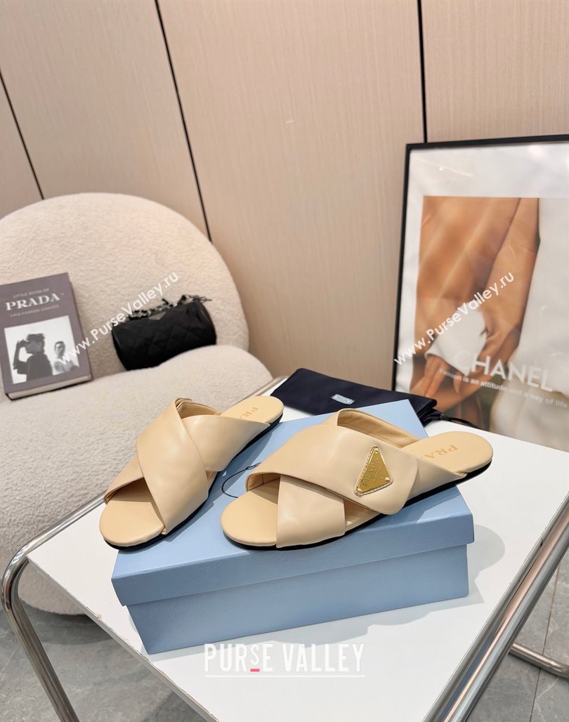Prada Padded nappa leather slides sandal Beige 2025 1XX713 (MD-250424122)
