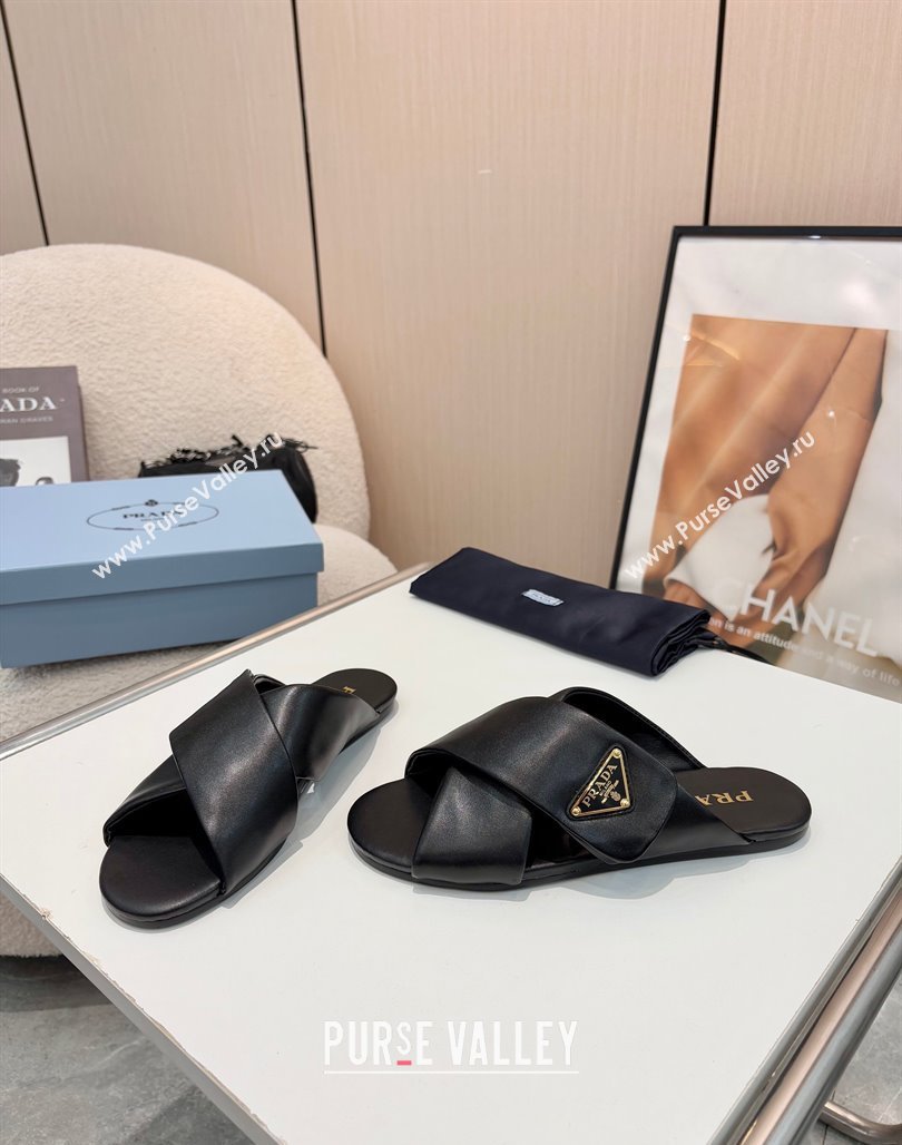 Prada Padded nappa leather slides sandal Black 2025 1XX713 (MD-250424123)