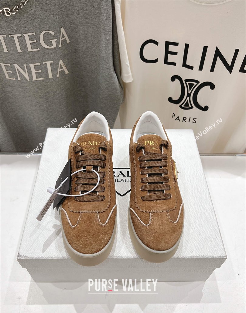 Prada Downtown Bold Suede Sneakers Tan Brown 2025 1E928N (MD-250424090)