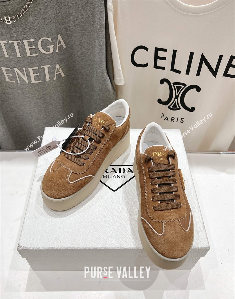 Prada Downtown Bold Suede Sneakers Tan Brown 2025 1E928N (MD-250424090)