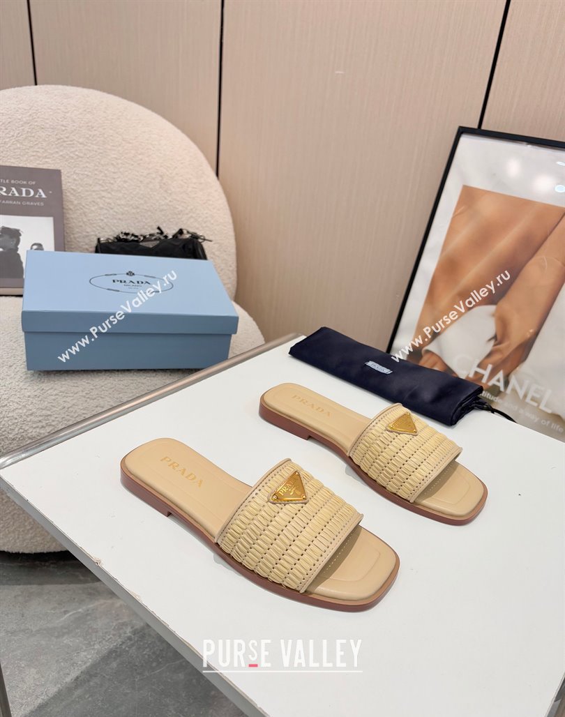 Prada Leather flat slides sandal with crochet details Beige 2025 1XX758 (MD-250424139)