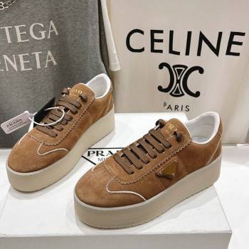 Prada Downtown Bold Suede Sneakers Tan Brown 2025 1E928N (MD-250424090)