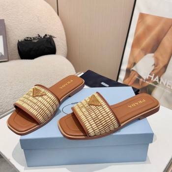 Prada Leather flat slides sandal with crochet details Brown 2025 1XX758 (MD-250424141)
