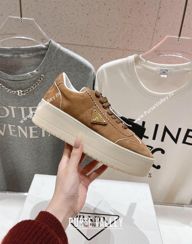 Prada Downtown Bold Suede Sneakers Tan Brown 2025 1E928N (MD-250424090)