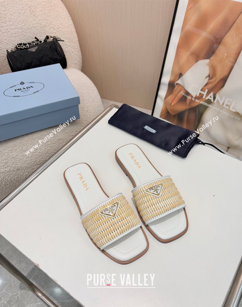 Prada Leather flat slides sandal with crochet details White 2025 1XX758 (MD-250424142)