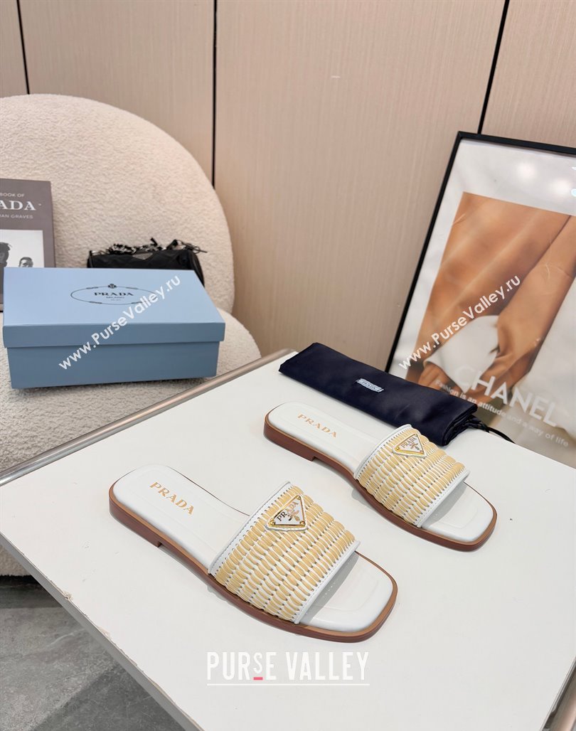 Prada Leather flat slides sandal with crochet details White 2025 1XX758 (MD-250424142)