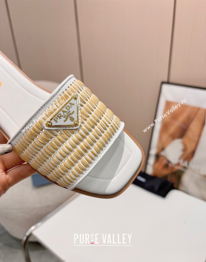 Prada Leather flat slides sandal with crochet details White 2025 1XX758 (MD-250424142)