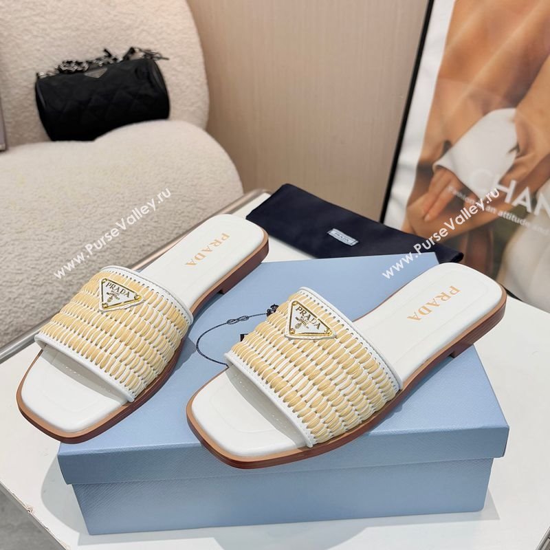 Prada Leather flat slides sandal with crochet details White 2025 1XX758 (MD-250424142)