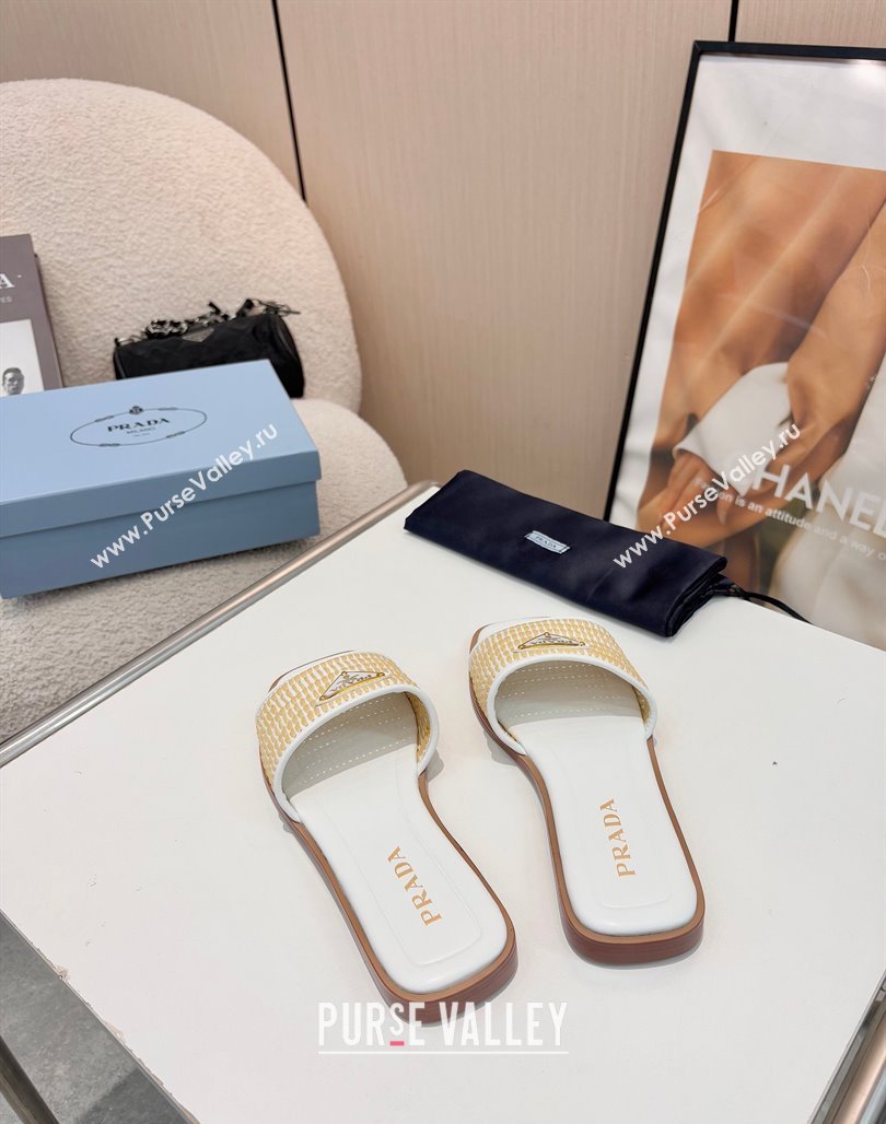 Prada Leather flat slides sandal with crochet details White 2025 1XX758 (MD-250424142)