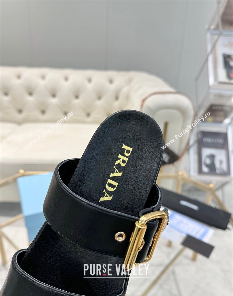 Prada Leather flat slides sandal with buckle Black 2025 1XX715 (MD-250424143)