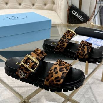 Prada Printed Leather flat slides sandal with buckle Honey 2025 1XX715 (MD-250424145)