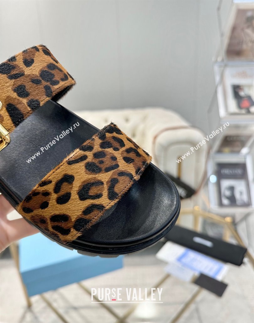 Prada Printed Leather flat slides sandal with buckle Honey 2025 1XX715 (MD-250424145)