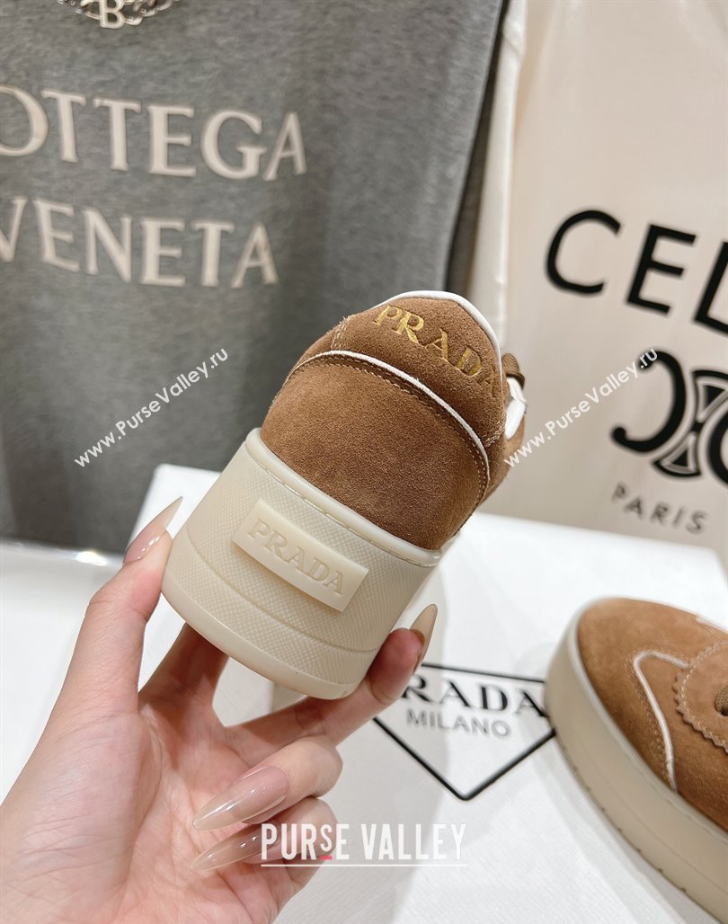 Prada Downtown Bold Suede Sneakers Tan Brown 2025 1E928N (MD-250424090)