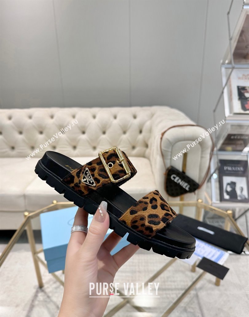 Prada Printed Leather flat slides sandal with buckle Honey 2025 1XX715 (MD-250424145)