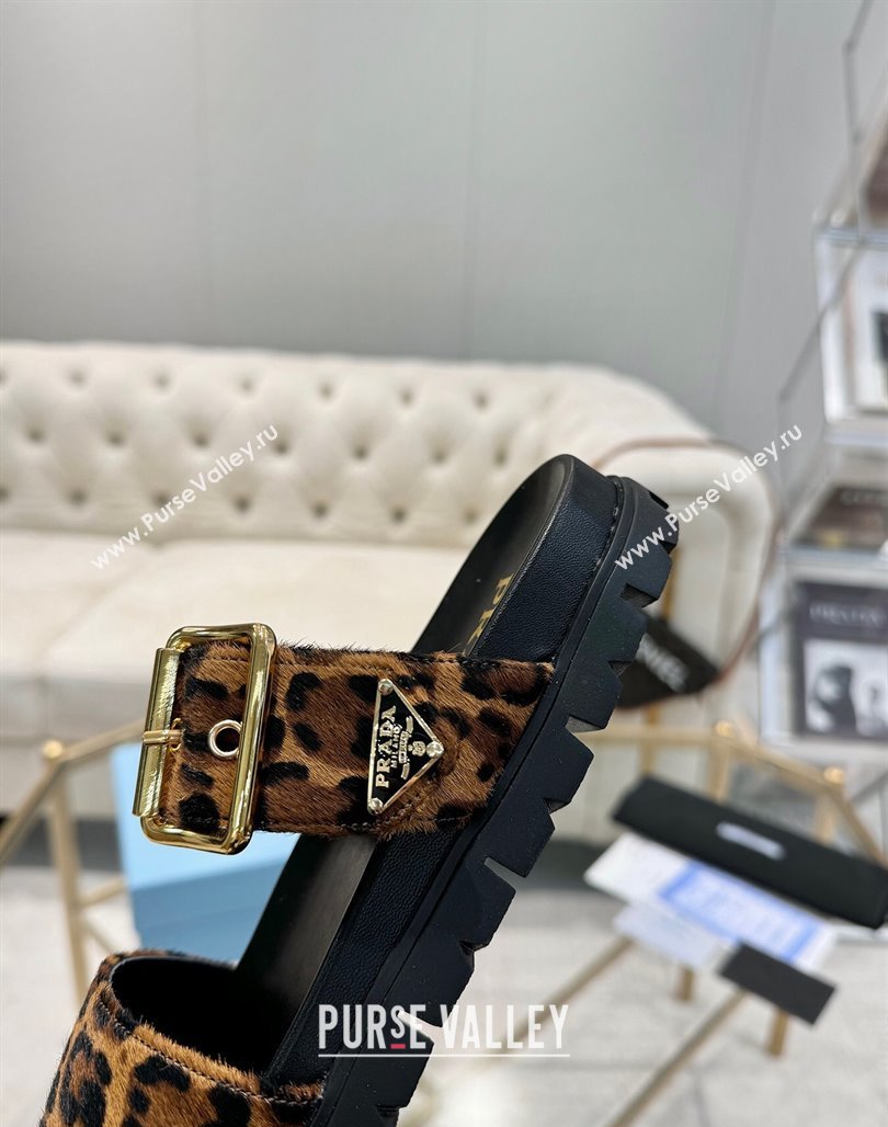 Prada Printed Leather flat slides sandal with buckle Honey 2025 1XX715 (MD-250424145)