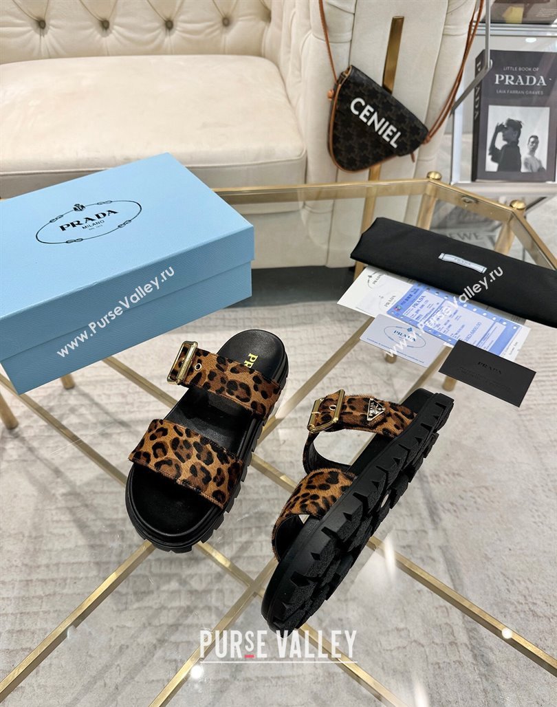 Prada Printed Leather flat slides sandal with buckle Honey 2025 1XX715 (MD-250424145)
