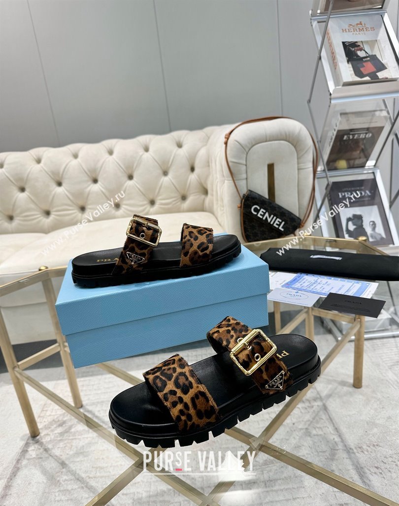 Prada Printed Leather flat slides sandal with buckle Honey 2025 1XX715 (MD-250424145)