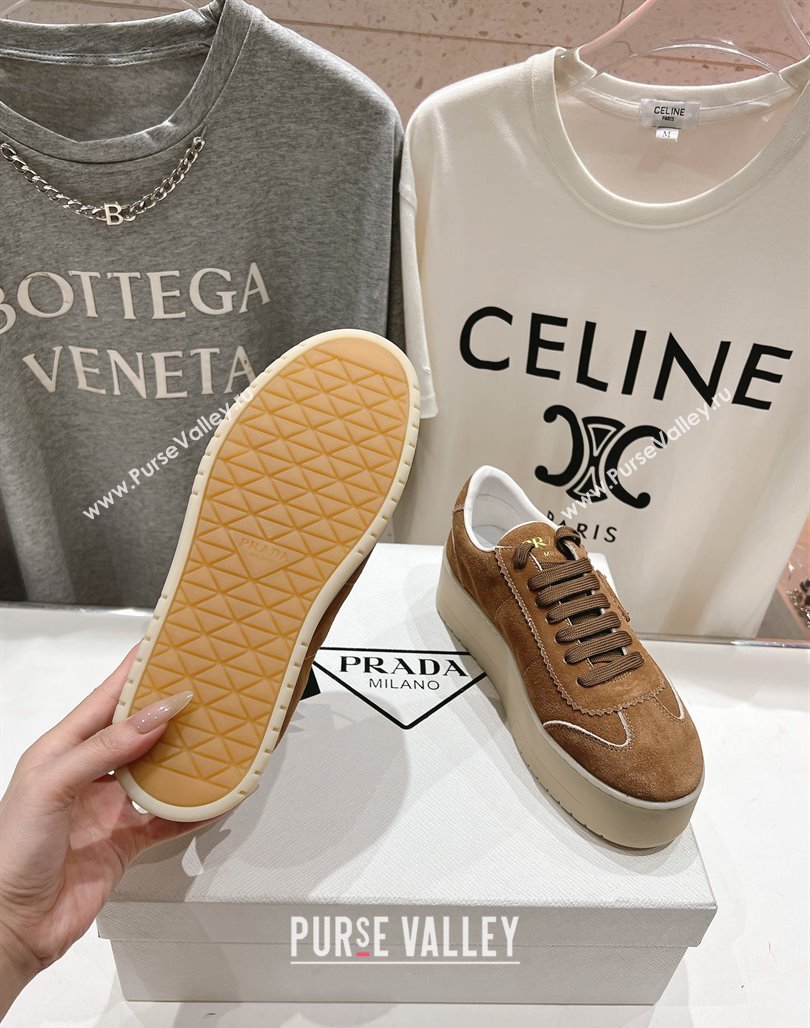 Prada Downtown Bold Suede Sneakers Tan Brown 2025 1E928N (MD-250424090)