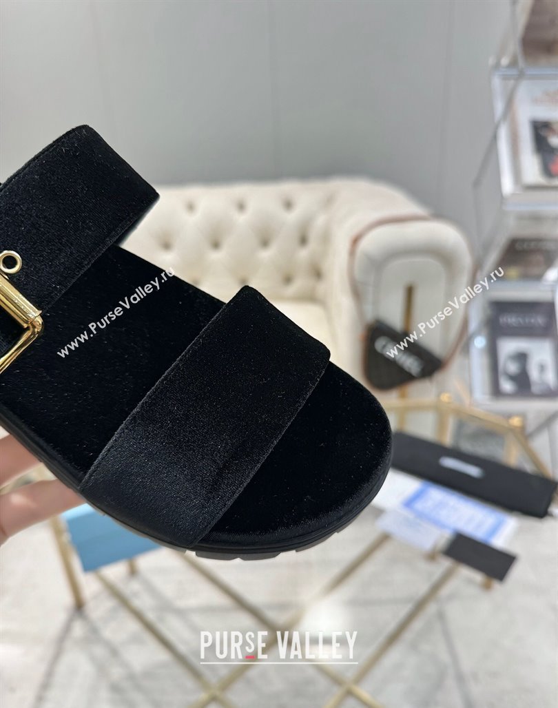 Prada Velvet flat slides sandal with buckle Black 2025 1XX715 (MD-250424149)