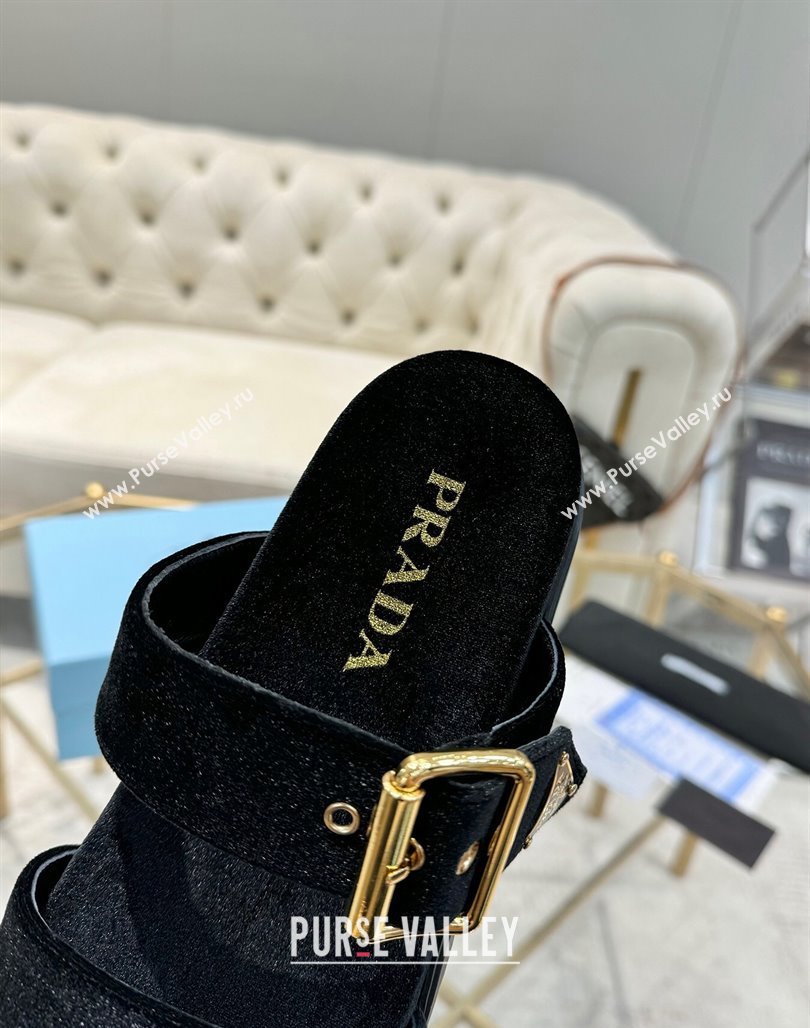 Prada Velvet flat slides sandal with buckle Black 2025 1XX715 (MD-250424149)