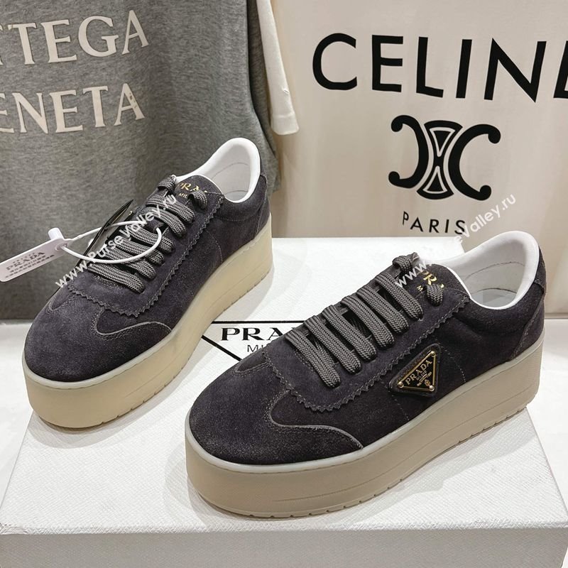 Prada Downtown Bold Suede Sneakers Grey 2025 1E928N (MD-250424091)