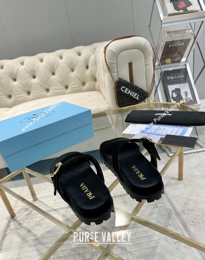 Prada Velvet flat slides sandal with buckle Black 2025 1XX715 (MD-250424149)