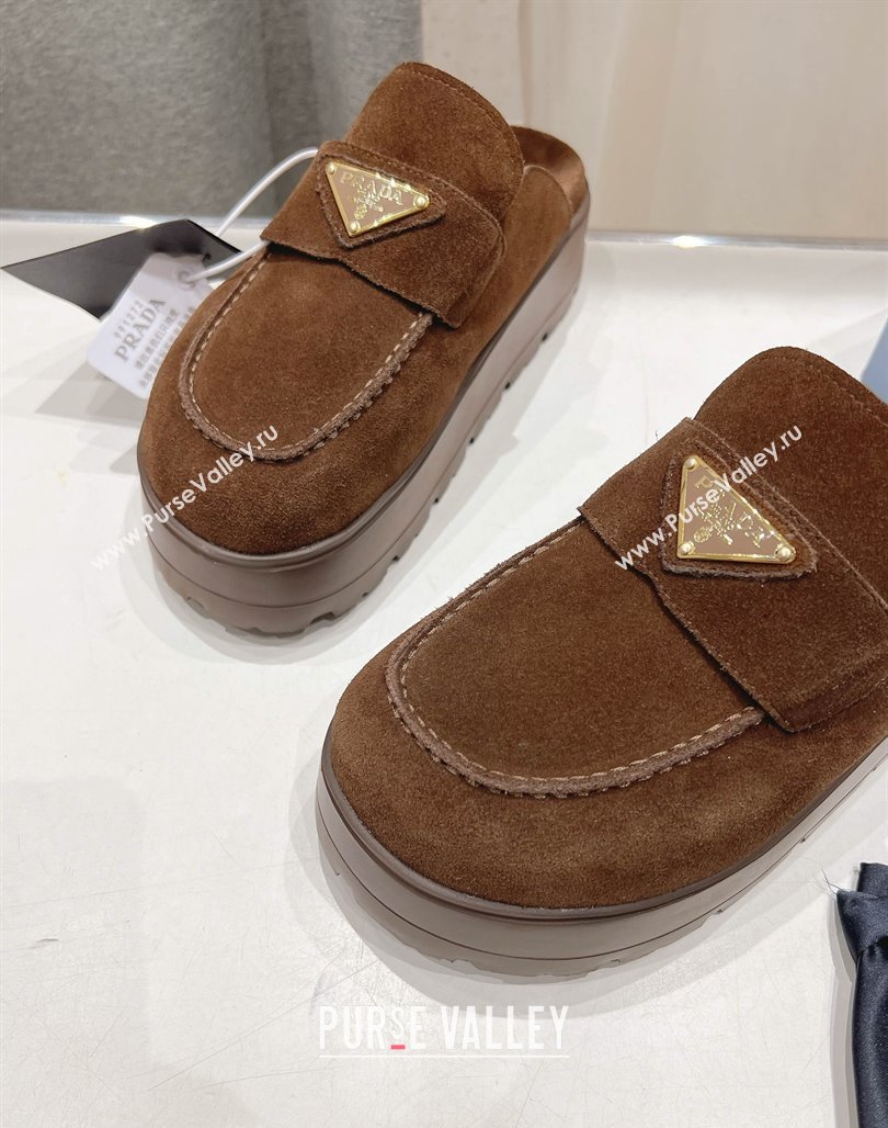 Prada Suede Platform Mules Cocoa Brown 2025 1XZ778 (MD-250424084)