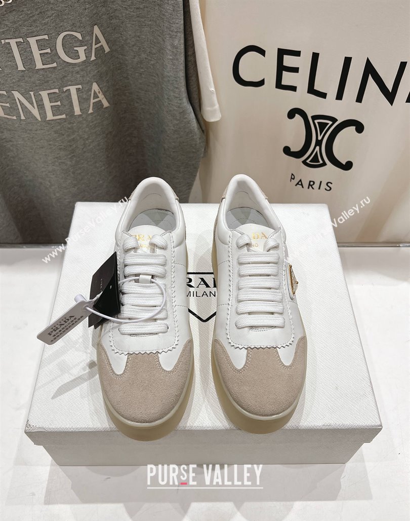 Prada Downtown Bold Nappa Leather and Suede Sneakers White 2025 1E928N (MD-250424092)