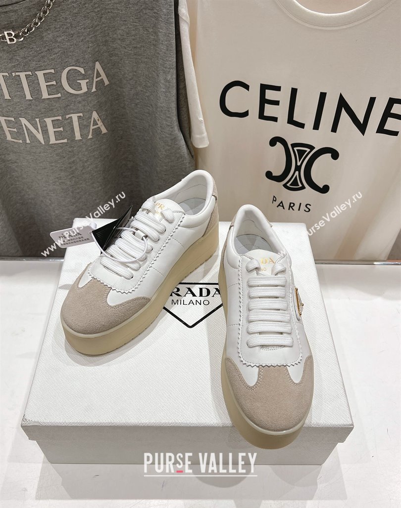 Prada Downtown Bold Nappa Leather and Suede Sneakers White 2025 1E928N (MD-250424092)