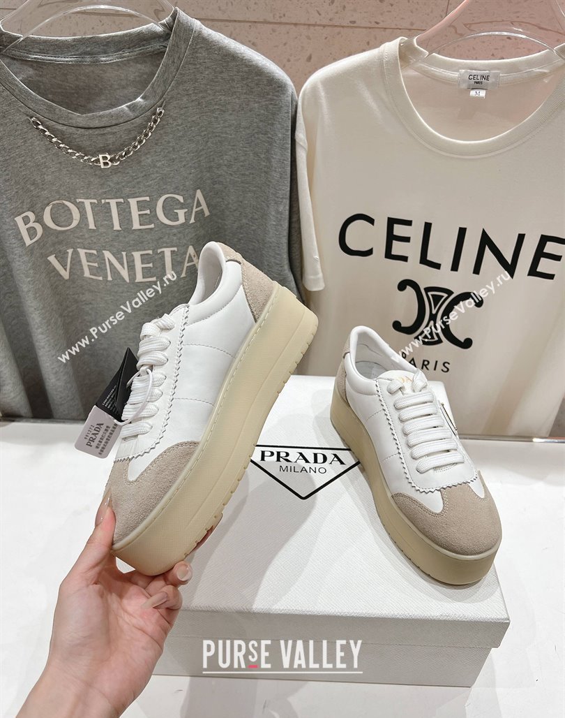Prada Downtown Bold Nappa Leather and Suede Sneakers White 2025 1E928N (MD-250424092)