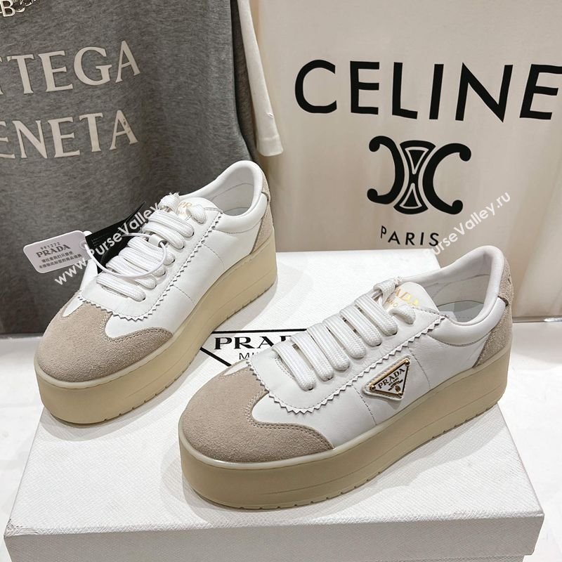 Prada Downtown Bold Nappa Leather and Suede Sneakers White 2025 1E928N (MD-250424092)