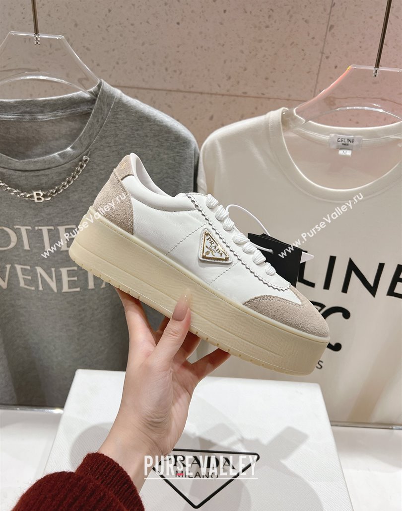 Prada Downtown Bold Nappa Leather and Suede Sneakers White 2025 1E928N (MD-250424092)
