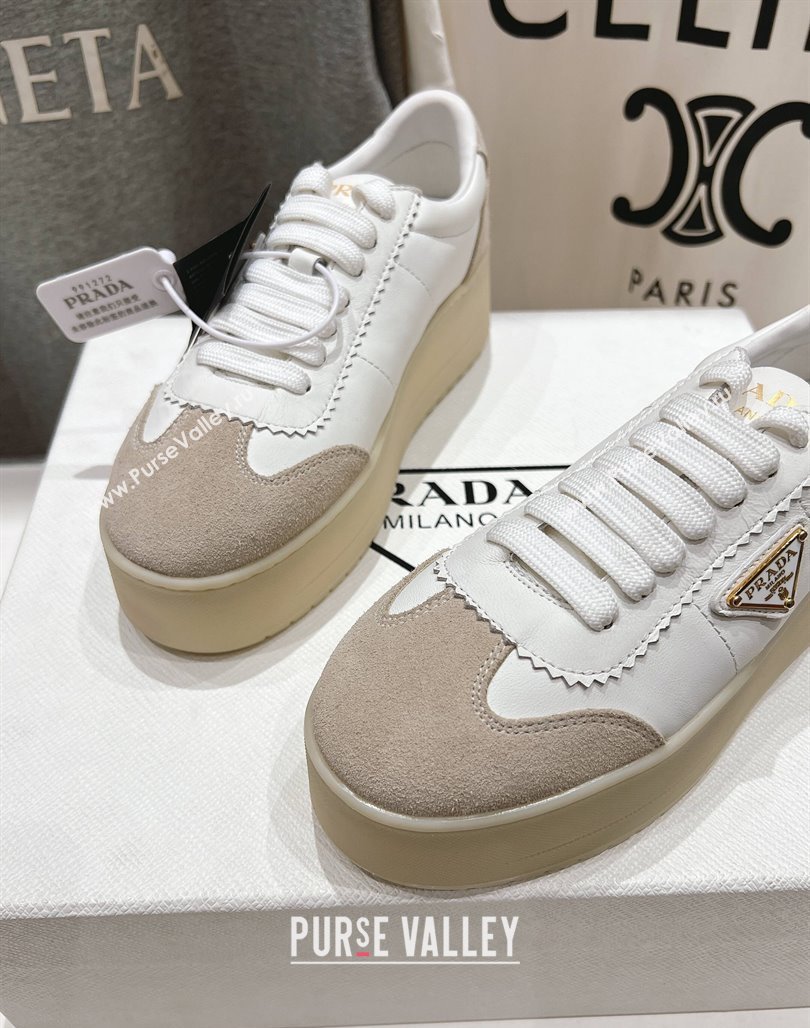 Prada Downtown Bold Nappa Leather and Suede Sneakers White 2025 1E928N (MD-250424092)
