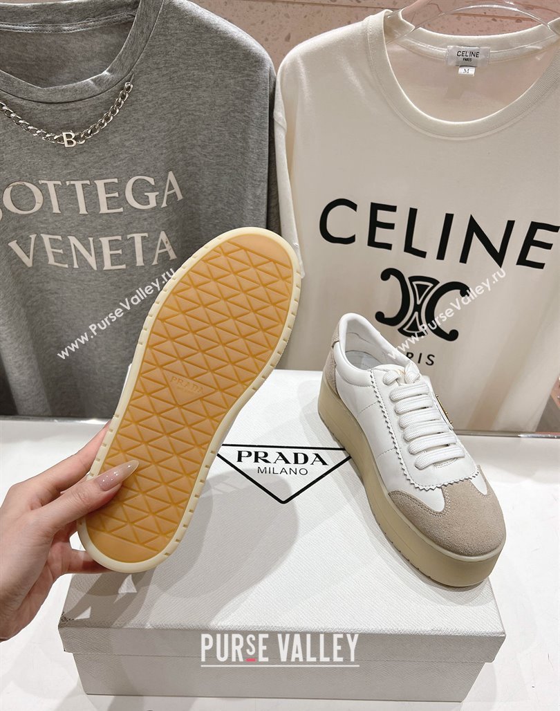 Prada Downtown Bold Nappa Leather and Suede Sneakers White 2025 1E928N (MD-250424092)