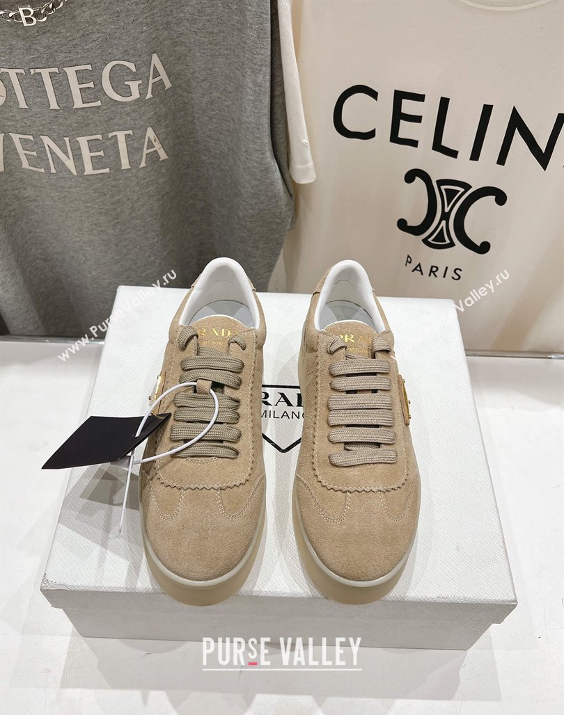 Prada Downtown Bold Suede Sneakers Beige 2025 1E928N (MD-250424093)