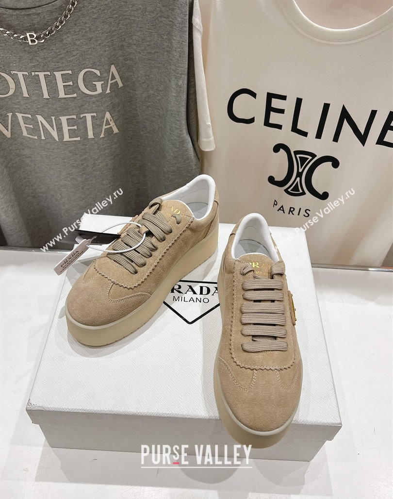 Prada Downtown Bold Suede Sneakers Beige 2025 1E928N (MD-250424093)