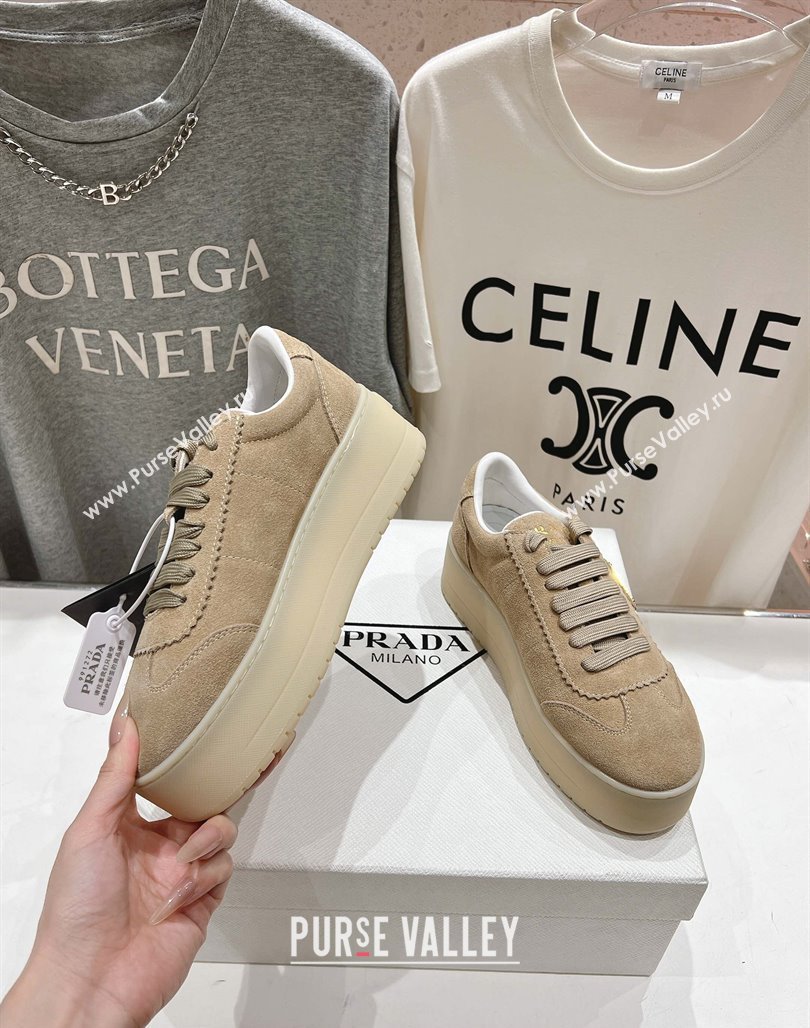 Prada Downtown Bold Suede Sneakers Beige 2025 1E928N (MD-250424093)