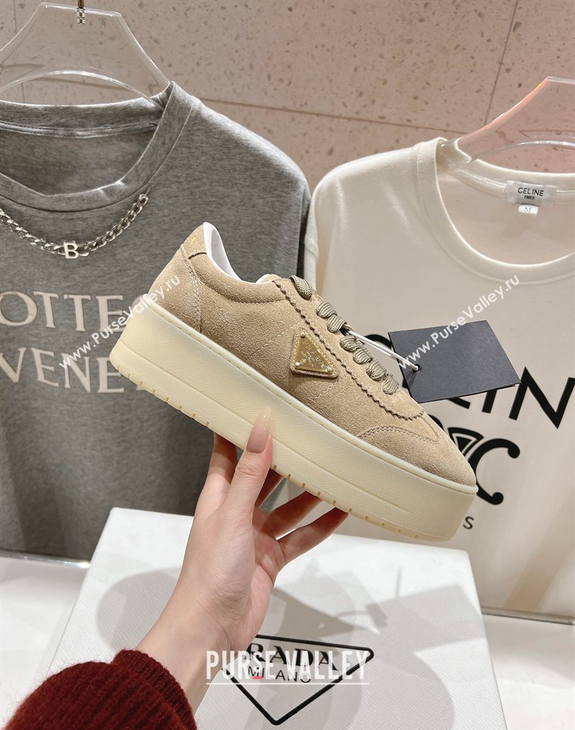 Prada Downtown Bold Suede Sneakers Beige 2025 1E928N (MD-250424093)