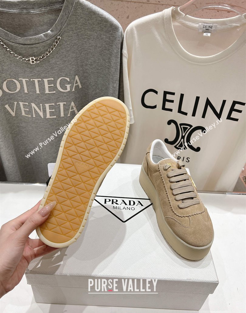 Prada Downtown Bold Suede Sneakers Beige 2025 1E928N (MD-250424093)