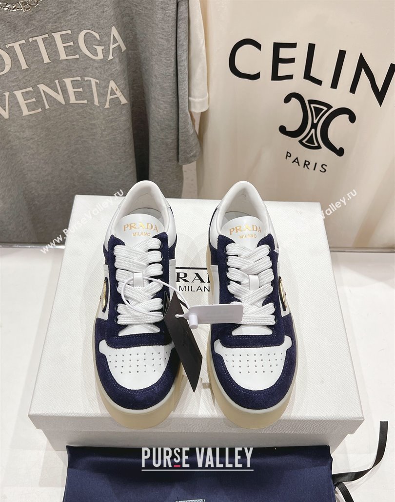Prada Downtown Bold Nappa Leather and Suede Sneakers White/Blue 2025 1E792M (MD-250424094)